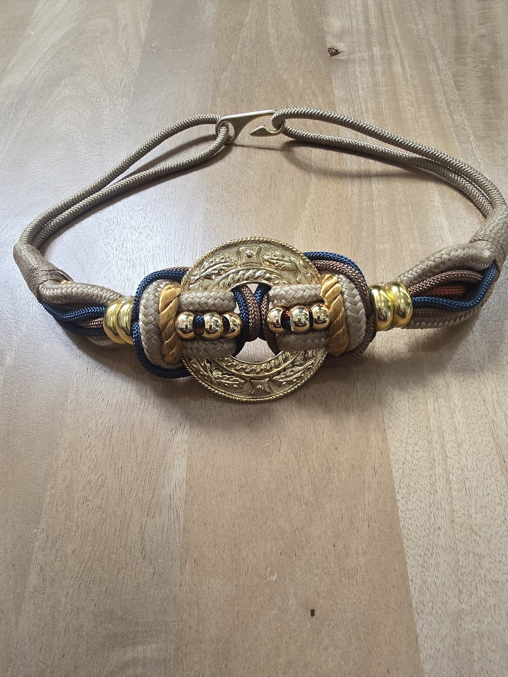 Vintage 1980s Passamanerie Cord Medallion Stretch Statement Belt